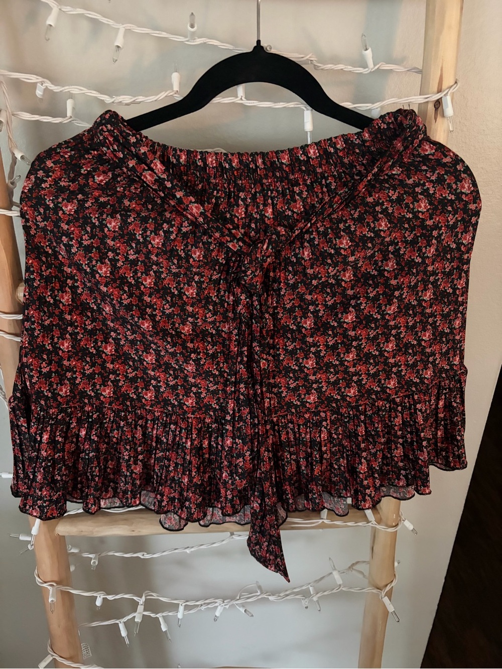 Zara Black Mini Skirt with Red Floral Print